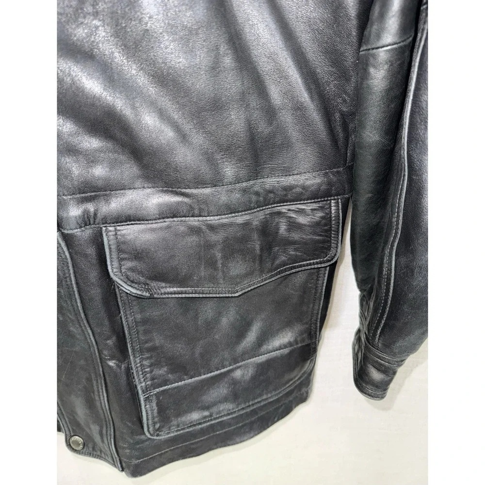 Vintage Y2K Men's Claiborne Soft Lambskin Black‎ Leather Jacket Med. Full Zip